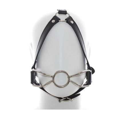 Leather BDSM Mask Stainless Steel Ring Gag Open Mouth Ball Gag Adult Games Bondage Restraints Head Harness Sex Toys For Couples
