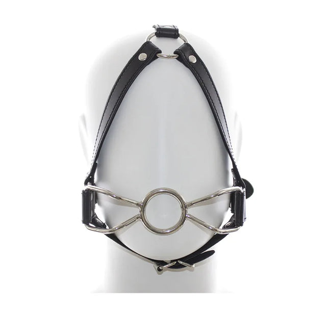 Leather BDSM Mask Stainless Steel Ring Gag Open Mouth Ball Gag Adult Games Bondage Restraints Head Harness Sex Toys For Couples