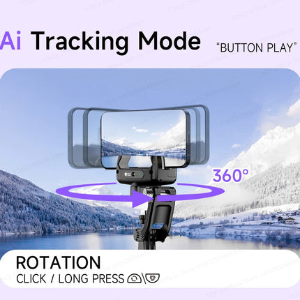 C22 AI Face Tracking Handheld Gimbal Stabiliser 360° Rotation Shoot Selfie Stick Tripod for Mobile Phone, 1/4'' Screw for Camera