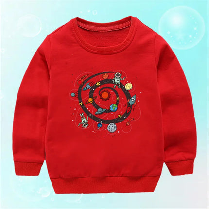 Lolocee Kids Sweatshirt,Crew Neck Long Sleeve with Cute Planet Print,Boys Fashion Pullover Top Toddler Children's Daily Wear XQ1