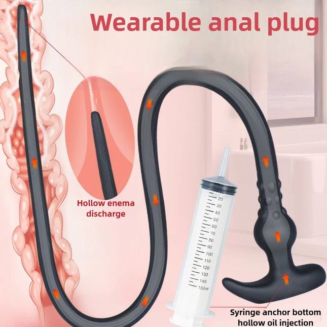 105CM Long Anal Plug Wearable Silicone Buttplug Hollow Anus Vagina Cleaner Dilator Sex Toys For Women Men Gay Prostate Massager