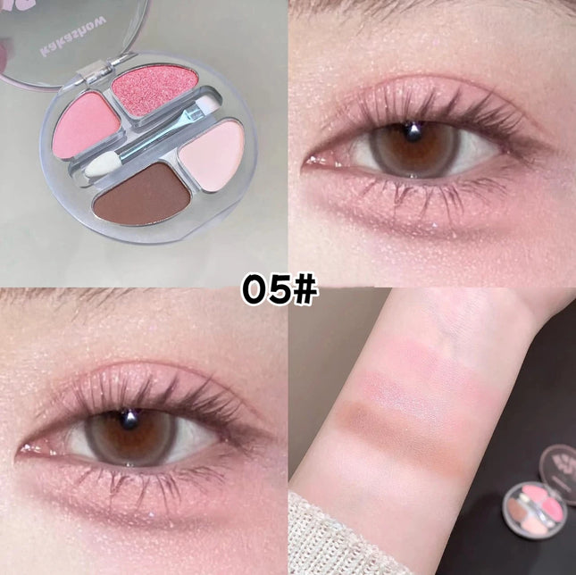 4 Colors Shimmer Matte Eyeshadow Palette Nude Rose Pink Glitter Pigment Eye Shadow Lasting Waterproof Makeup Palette with Brush