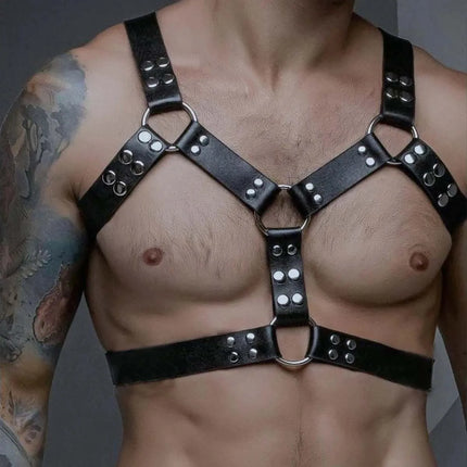 Male Pu Leather Lingerie Sexual Chest Harness Belt BDSM Fetish Full Body Harness Belt Strap Men Adjustable Rave Gay Clothing