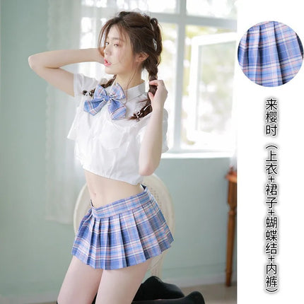 Sexy Pleated Skirt Lingerie Set Women's Passionate JK Uniform Cute Student Short Skirt Roleplay Costume Polyester Fabric