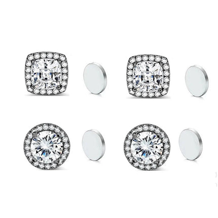 ZAKOL New 1 Pair Buling Cubic Zirconia Stainless Steel Magnetic Ear Clip Simple Fashion No Piercing Stud Earrings for Women Men
