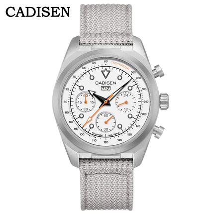 CADISEN Titanium TI-7 MULTISYNC New Moon Mens Watches Canvas Chronograph VK63 Men Gift AR Sapphire Luxury Quartz Watch For Man