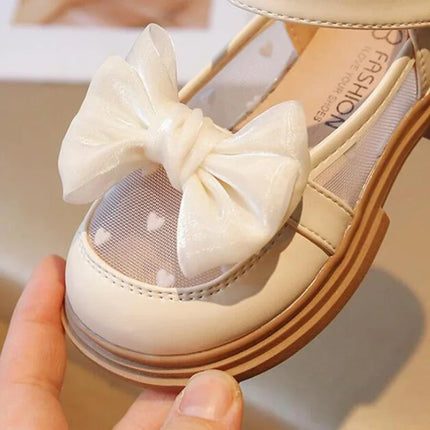 Size 23-35 Children Flat Shoes Lace Girls Princess Shoes with Bow Spring Autumn Summer Wedding Small Leather Shoes