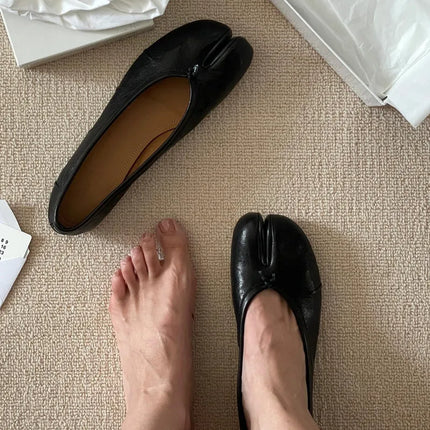 Fashion Soft Leather Split Toe Women Tabi Ballet Flats Spring Autumn Comfortable Walking Lazy Loafers Casual Girls Dance Shoes