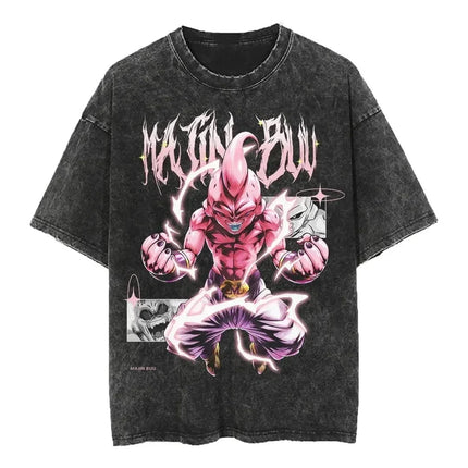 2026 Summer Dragon Ball Majin Vegeta Vintage Anime T-shirt Men's Pure Cotton Washed Tees Casual Loose Sports Daily Short Sleeve