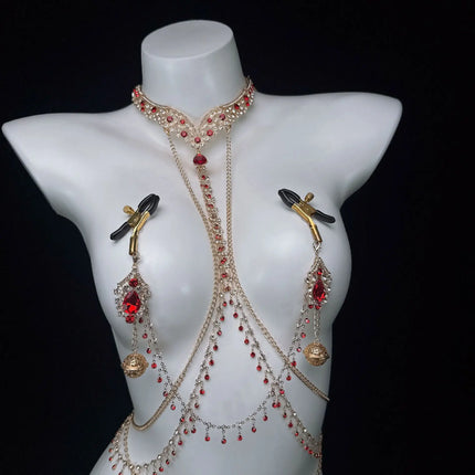 Sexy Ruby Bell Nipple Clip All-in-One Erotic Nipple Chains 5 Sizes of Butt Plugs Breast Stimulation Sexy Accessories SM Sex Toy