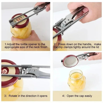 Heavy Duty Stainless Steel Adjustable Multi Function Labor Saving Bottle Jar Can Opener Easy Grip Kitchen Tool Accessories