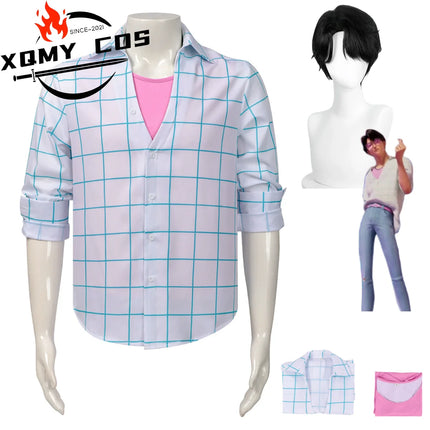 XQAnime Movies Saja Boys Jinu Cosplay Costume Boy Band Long Sleeves Grid Shirt Top Wig Adult Man Woman Daily Leisure Suit