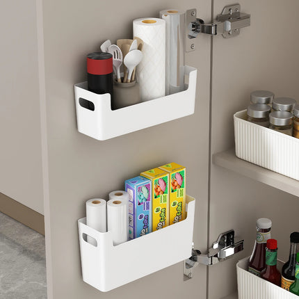 WORTHBUY Wall Mounted Cabinet Plastic Storage Rack Multifunctional Punch Free Fridge Door Storage Holder Kitchen Storage Organiz