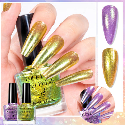2pcs 8ml Chameleon Nail Polish Set Gorgeous Glitter Galaxy Chrome Holographic Nail Polish No-Bake Quick Dry Long-Lasting Nails