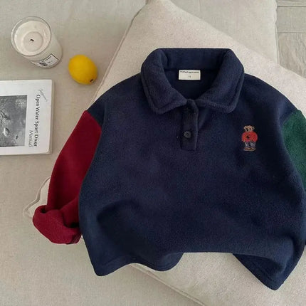 Children's Sweatshirts Double-sided Velvet Polo Shirt for Boys Girls Lapels Thicken Base Long-sleeved Bottoming Shirt Tops