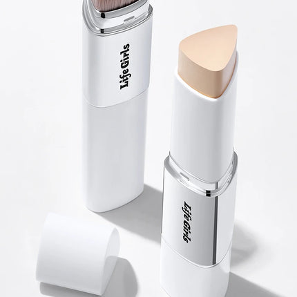 Life Girls Double-Headed Foundation Stick with Brush Long-Lasting Concealer Moisturizer Easy to Smudge Natural Matte Nude Makeup