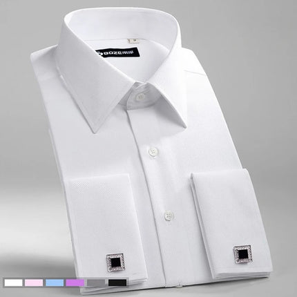 M-6XL Men's French Cuff Dress Shirt 2024 New White Long Sleeve Formal Business Buttons Male Shirts Regular Fit Cufflinks Shirt