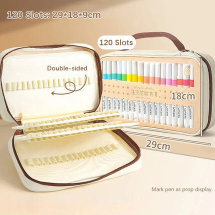 24/36/48/60/84/120Slots Marker Pen Storage Bag Large Capacity Zipper Closure Pencil Bag Detachable Markers Case Drawing Tools