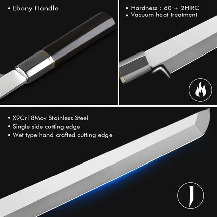 Turwho-Japanese sashimi knife 270mm, kitchen knives, cutting fish meat, filleting slicer, stainless steel, x9cr18mov