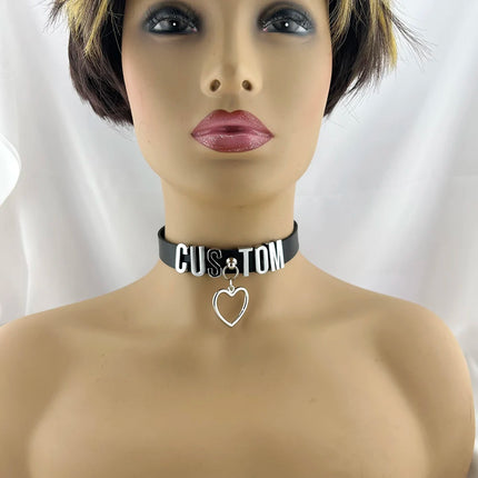 Heart Pendant PINK Leather Customized Letter Collar Punk Sexy Hiphop Name Choker Necklace Cosplay Accessory for Women
