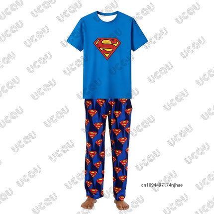 Men's Trousers Tracksuit Batman & Superman Print Tshirt+Pajamas Pant Set Couple Casual Suit Oversize Clothes 2 Piece Outfits