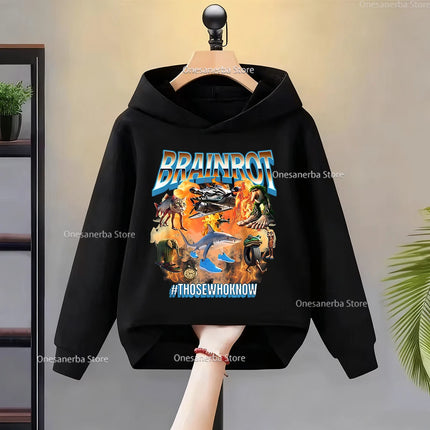 Cartoon Italian Brainrot Children's Hoodies Funny Graphic Boy Fleece Sweatshirt Tralalero Tralala Casual Sports Pullover Coats