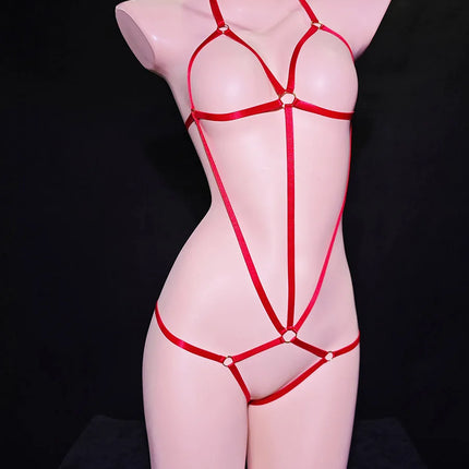 Super sexy alternative strap style jumpsuit, provocative women's extreme hollow out bikini, thin strap tied hip revealing rope g