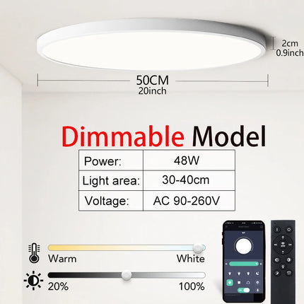 MARPOU 50CM Large Led ceiling lamp with Smart APP Remote Control Ultrathin Light fixture Ceiling Lights for Bedroom Living Room
