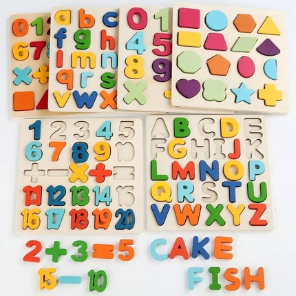Montessori Toys Letter Numbers Wooden Puzzle Sorting Math Bricks Preschool Early Learning Educational Toys for Children