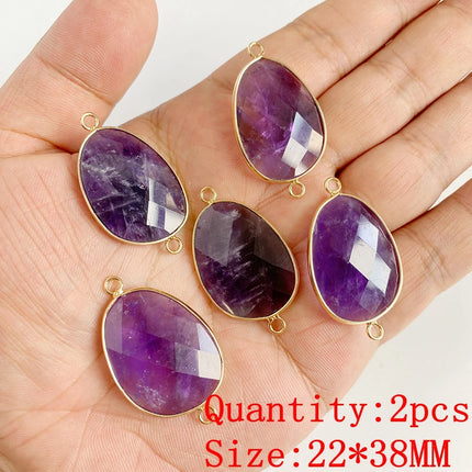 2PCS Natural Amethyst Pendant Charms Purple Crystal Star Sun Water Drop Shape For DIY Making Jewelry Necklace Bracelet