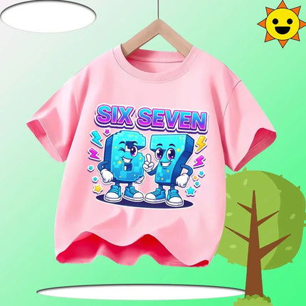 Kids T-Shirts Fashion Oys Girls Cotton Tee Italian 67 Casual Children Clothes Top Summer 67 Six Seven Cool Funny Printed T-shirt