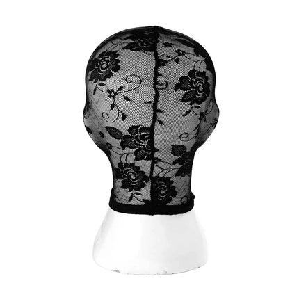 Gothic Lace Hood with Detachable Veil Sensory Control Mask for Women Weave Black Bondage Headwear SM Breathable Face Cover