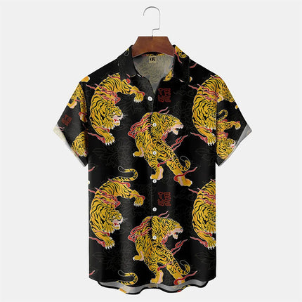 2024 Men's Hawaiian Shirt Poker Print Casual Fashion Lapel Collar Beach Vintage Shirt