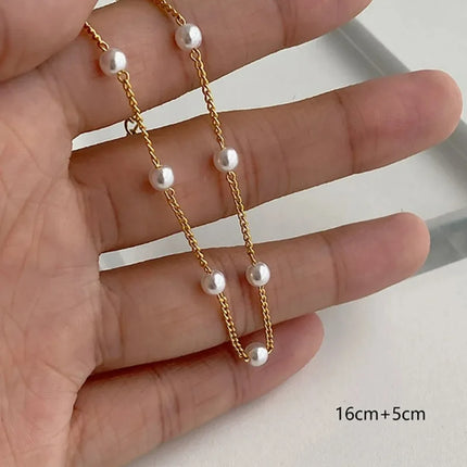 New Simple Imitation Pearl Chain Bracelet for Women Fashion Temperament Gold Color Chain Bracelets Party Hand Ornament Jewelry