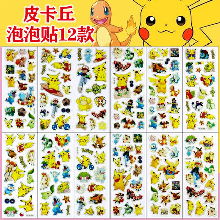 12pcs Pokemon Pikachu 3D Sticker Cartoon Tattoo Paster Sticker Customizable Puffy Bubble Stickers Birthday Party Supplies Gift