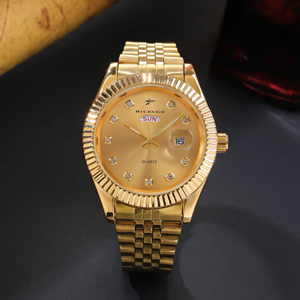 Classic Men's Steel Strap Luxury Wristwatch Business Calendar Stainless Steel Round Male Quartz Watches Clock Wristwatches ﻿