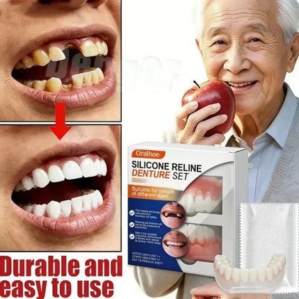 False Teeth One Application, Comfortable New Silicone False Teeth Veneers，No Surgery or Braces Needed.