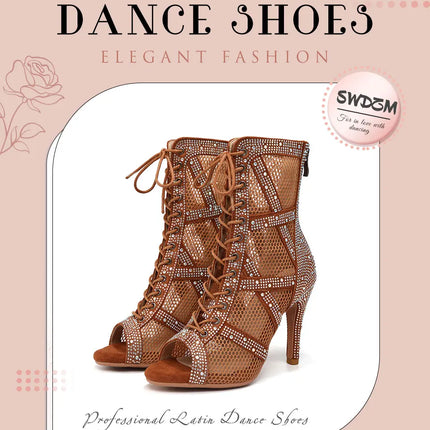 SWDZM Women Dance Boots Full Rhinestone Jazz Latin Dance Shoes Shining Dancing Boots Sexy Thin Heels Women Ladies Dancing Shoes