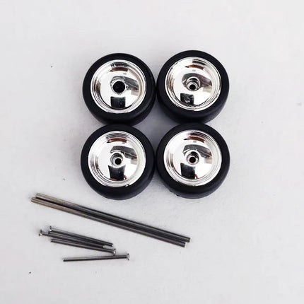 5 Sets 1/64 Alloy Car Model Tires w Shaft Wheels w 25mm Axles for Modify 1:64 Matchbox/Domeka/HW Model Cars No Need Open Chassis