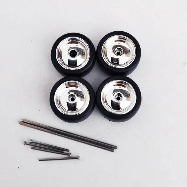 5 Sets 1/64 Alloy Car Model Tires w Shaft Wheels w 25mm Axles for Modify 1:64 Matchbox/Domeka/HW Model Cars No Need Open Chassis