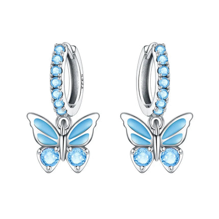 925 Sterling Silver Inlaid Zircon Butterfly Earrings Insect Element Original Design Women's Fashion Party Jewelry Gift Ear Loops