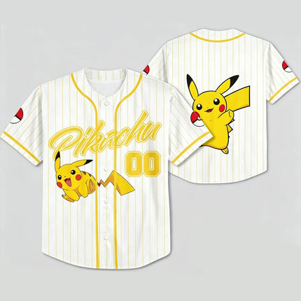 2026 Summer Pikachu Retro Cosplay Baseball Jersey Men's Oversized 3d Printed Short-Sleeved Family Unisex Children's Sports Shirt