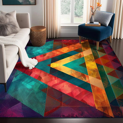 Black Red 3D Cube Print Rug, Glowing Square Block Geometric Pattern, Non-Slip Washable Mat for Living Room Sofa Dining Room Indoor