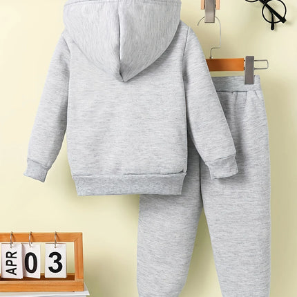Newborn Baby Boy Long Sleeve Fleece Hoodie with Cartoon Letter Heart Print  Casual Sports Pants Set Autumn Winter