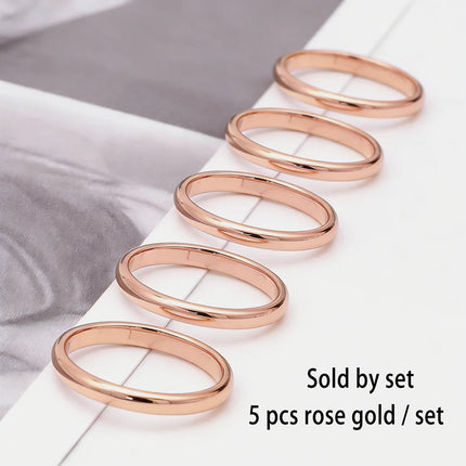 2mm Stainless Steel Thin Ring Rose Gold Black For Women Men Minimalist Jewelry Party Simple Fashion Gift Size 3 To 10