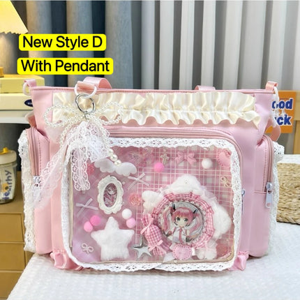 New Y2K Cute Japanese Ita Bag Lolita Girl Transparent Shoulder Tote Bag Large Capacity Crossbody Casual Bag DIY Display Handbags