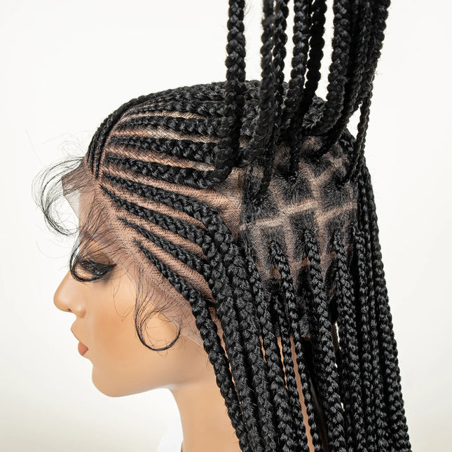 Cornrow Synthetic Braiding Hair Wig with Baby Hair 36in Full Lace Box Braids Wigs Fits Black Women Cornrow Fully Braided Wig