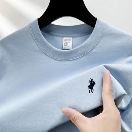 100% pure cotton short sleeve round neck men's T-shirt hot selling luxury brand summer exquisite pony embroidery breathable top