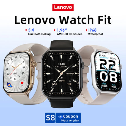 Original Lenovo Smart Watches Sports Fitness Watch Heart Rate Full Touch Screen BT Call Ultra Light Smartwatch for Men Women