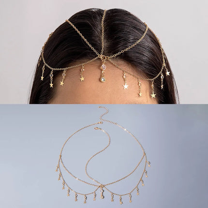 Bohemia Headband Shell Crystal Hair Accessory Chain Jewelry Women Metal Head Chain Headpiece For Party